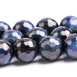 9MM Black Blue Tiger Eye Beads Grade AA Gemstone Micro Faceted Round Loose Beads 15&quot; / 7.5&quot; Bulk Lot Options (119135)