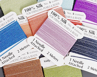 2 Pcs Natural Silk Cord Beading Thread (2.19 Yards) with Attached Needle for Jewelry Making, Multiple Sizes & Colors Available!