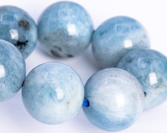 113829h-3749 15-16MM Genuine Brazilian Aquamarine Biotite Inclusion Beads Bracelet Devil Blue Grade AA Natural Round Gemstone 8