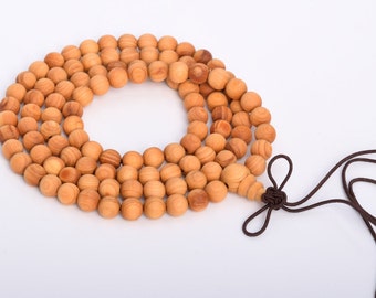 6MM Fragrant Thuja Sutchuenensis Mala Beads 108 Pcs Natural Wood Round Beads 27" BULK LOT 1,3,5,10 and 50 (80026-822)