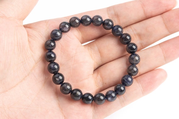 8-9 MM アイオライト ビーズ ブラック パープル ブレスレット グレード