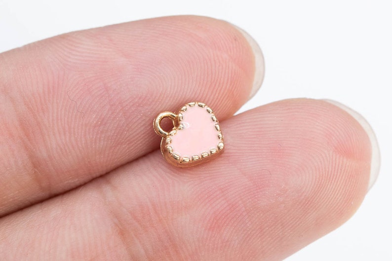 65571-3293 8x8x2MM Heart Charm Gold Tone With Pink Enamel 6 Pcs Bulk Lot Options