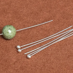 35x2x0.5MM Sterling Silver Head Pin Ball End 10 Pcs Solid Silver (64773-2172)