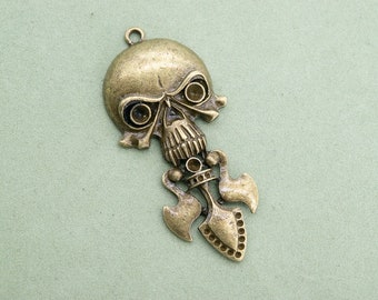 68x31MM Skull Charm Antique Bronze Tone Zinc Alloy Metal Charm 5 Pcs Bulk Lot Options (110275-3136)