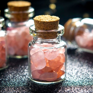 2 Pcs 35x22MM Glass Wishing Bottle Genuine Natural Baby Pink Rose Quartz Chips Healing Gemstone Beads Bulk Lot Options (114379-3795)