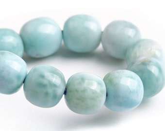 Bracciale con perline Larimar azzurro da 7-8 mm, grado AA, autentica pietra preziosa naturale per tamburo a botte, 7" (121134h-450)