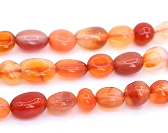 7-9MM Cuentas de ágata roja anaranjada Pebble Nugget Grado AAA Cuentas de piedras preciosas naturales 15.5"/7.5" Opciones de lote a granel (108448)