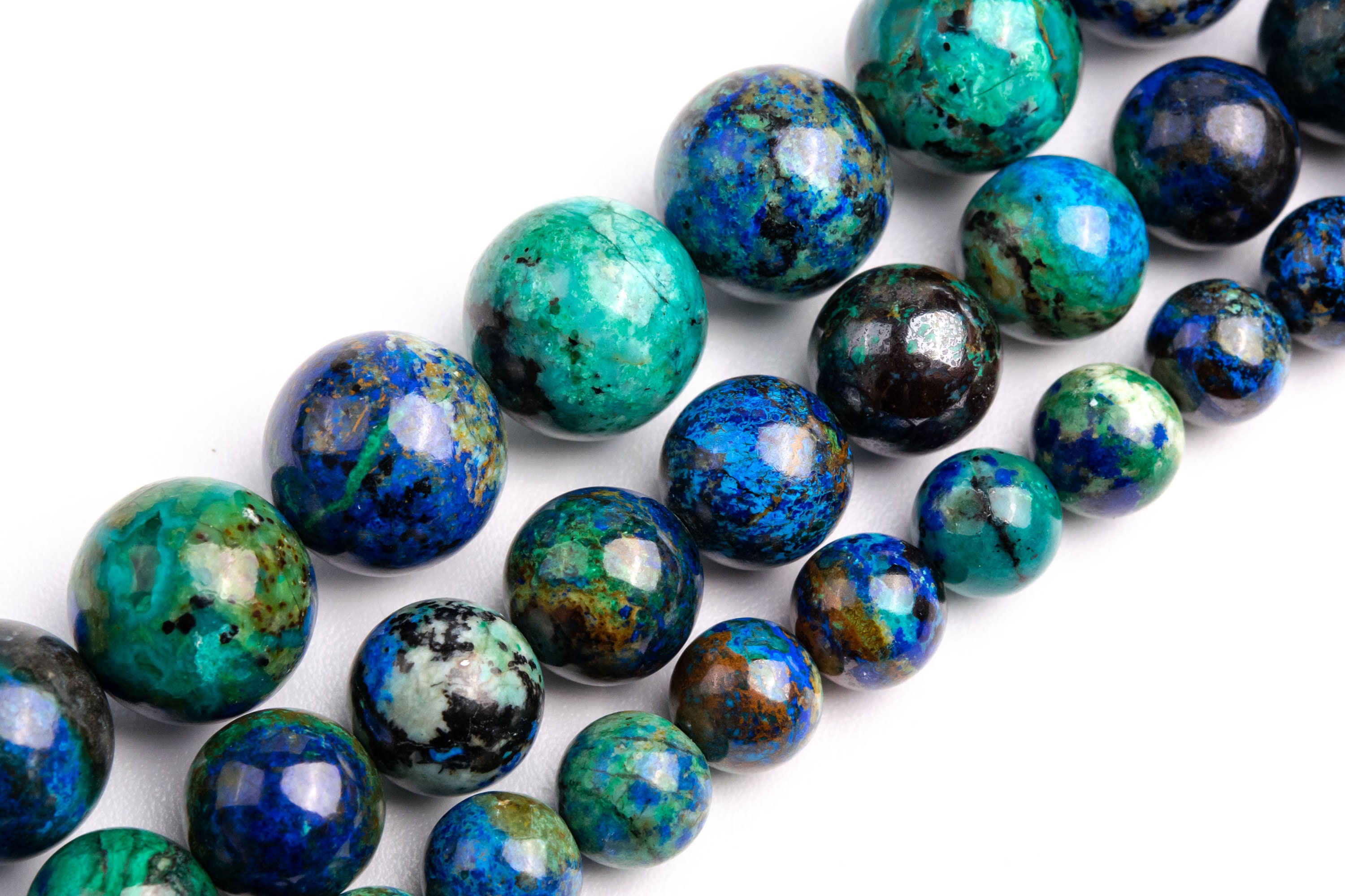 Blue & Green Azurite Malachite Quartz Beads Genuine Natural