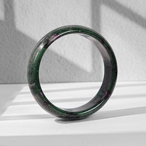 61MM Natural Dark Green Ruby Zoisite Wide Bangle, One Of A Kind, Women's Gemstone Jewelry Gift, Gift Box Included