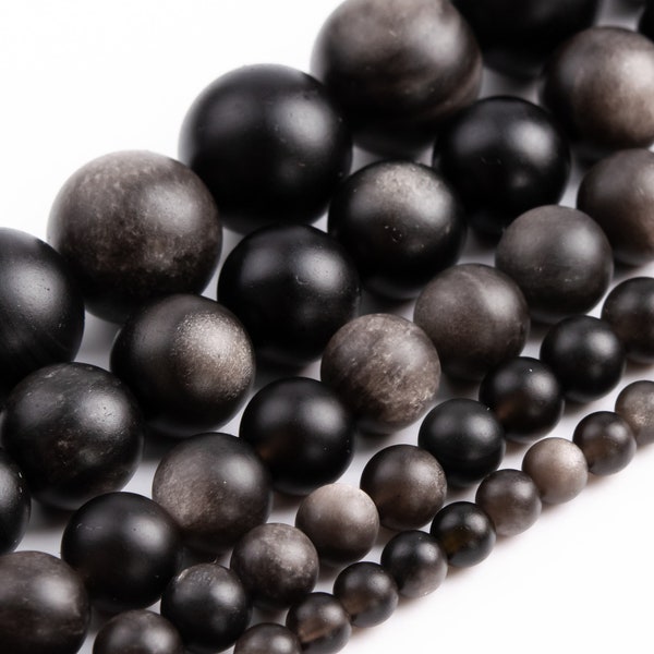 Matte Silver Obsidian Beads Genuine Natural Grade AAA Gemstone Round Loose Beads 4MM 6MM 8MM 10MM 12MM Bulk Lot Options