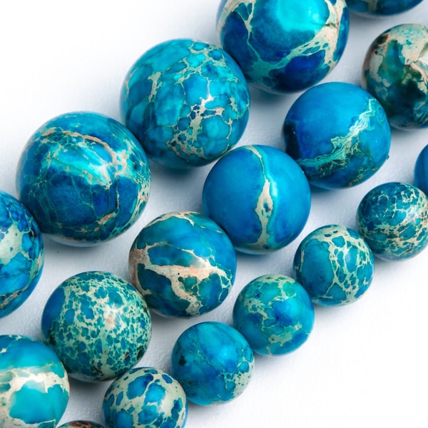 Sky Blue Sea Sediment Imperial Jasper Beads Grade AAA Gemstone Round Loose Beads 4MM 6MM 8MM 10MM Bulk Lot Options