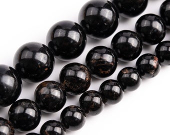 Black Tourmaline Beads Genuine Natural Grade AA Gemstone Round Loose Beads 6MM  8MM 10MM Bulk Lot Options