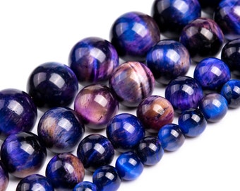Purple Blue Tiger Eye Beads Grade AA Gemstone Round Loose Beads 6MM 8MM 10MM 12MM Bulk Lot Options