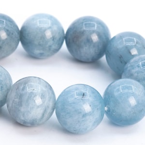 9-10MM Light Blue Aquamarine Biotite Inclusions Bead Brazil Grade A Genuine Natural Gemstone Half Strand Round Loose Beads 7&quot; (114074h-3762)