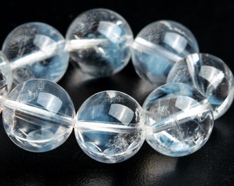 10MM Blue Needle Clear Crystal Quartz Beads Bracelet Grade AA Genuine Natural Round Gemstone 7.5" (122845h-1348)