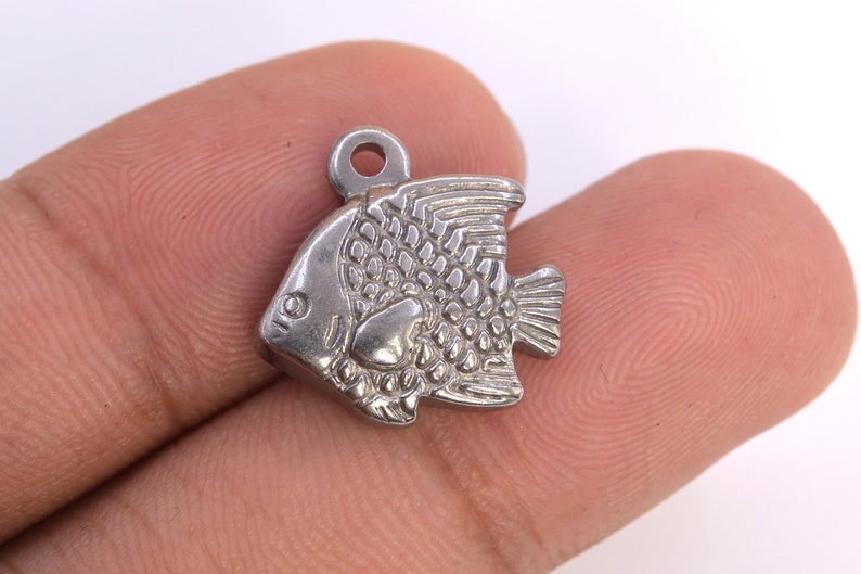61531-2102 17x17MM Tropical Fish Charm Double Side Stainless Steel Charm 2 Pcs Bulk Lot Options