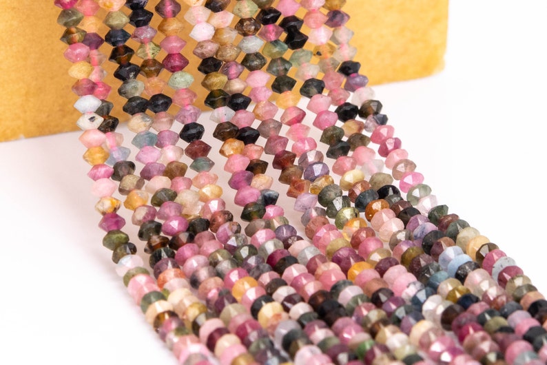 3x2MM Multicolor Tourmaline Beads AAA Genuine Natural Gemstone Full Strand Faceted Rondelle Loose Beads 15 Bulk Lot Options 111781-3407