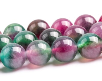 8MM Deep Green & Pink Jade Beads Grade AAA Gemstone Round Loose Beads 15" / 7.5" Bulk Lot Options (119138)