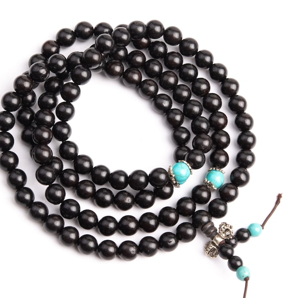 8MM Black Ebony Blackwood Mala Beads 108 Pcs Natural Wood Round Beads 35" BULK LOT 1,3,5,10 and 50 (80005-512)