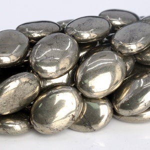 15x12MM Copper Pyrite Beads Flat Oval Grade AAA Genuine Natural Gemstone Full Strand Loose Beads 15&quot; BULK LOT 1,3,5,10,50 (104959-1383)