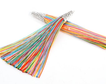 2 Pcs 2.76" / 7CM Rainbow Tassel 2.1x0.9CM Thickness Artificial Silk Handcraft Tassels For Jewelry Making Bulk Lot Options (64199-2475)