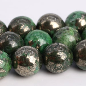 8MM Grass Green Pyrite Beads Grade AAA Gemstone  Round Loose Beads 15.5&quot; / 7.5&quot; Bulk Lot Options (104599 )