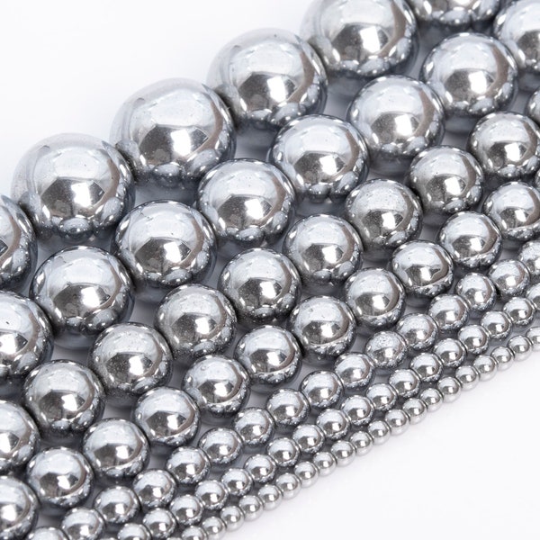 Silver Hematite Beads Grade AAA Gemstone Round Loose Beads 2MM 4MM 6MM 8MM 10MM 12MM Bulk Lot Options