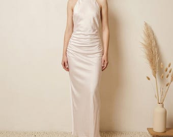 Civil Wedding Dress with Slit Modern Bridal Gown Minimalist Wedding Dress Elegant Bride Dress Elopement Dress