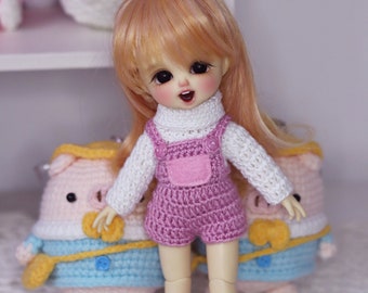 Pink overall set with shoes for Lati yellow / PukiFee / 16cm dolls 1/8 dolls