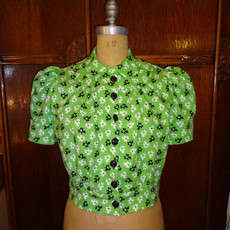 1940s Style Button Up Puff Sleeve Blouse Custom Made in Your Size From a Vintage Pattern