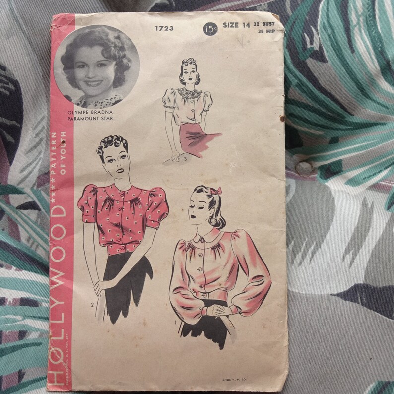 1940s Style Button Up Puff Sleeve Blouse Custom Made in Your Size From a Vintage Pattern