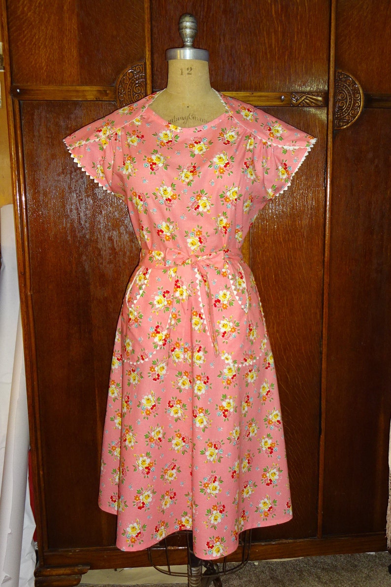1950s Style Wrap Around Dress with Shoulder Bows and Pockets Custom Made in Your Size From a Vintage Pattern