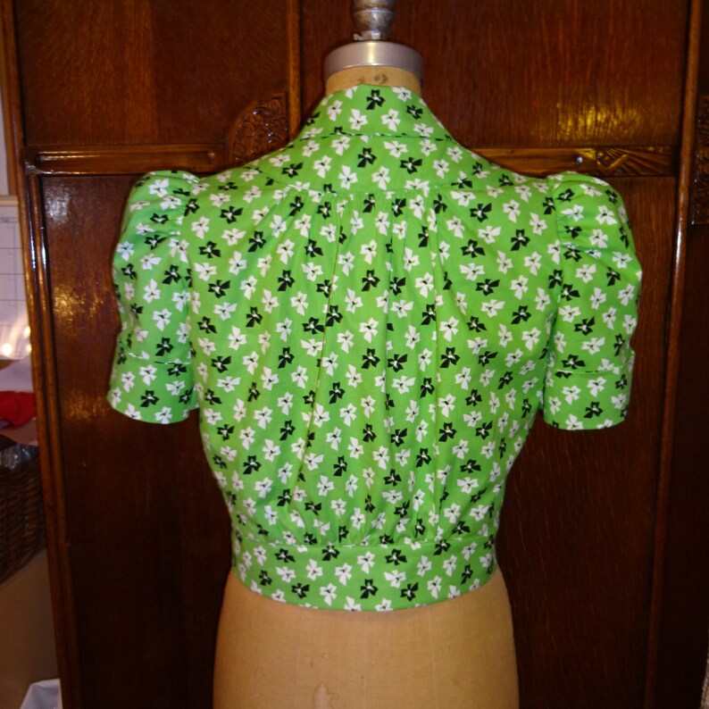 1940s Style Button Up Puff Sleeve Blouse Custom Made in Your Size From a Vintage Pattern