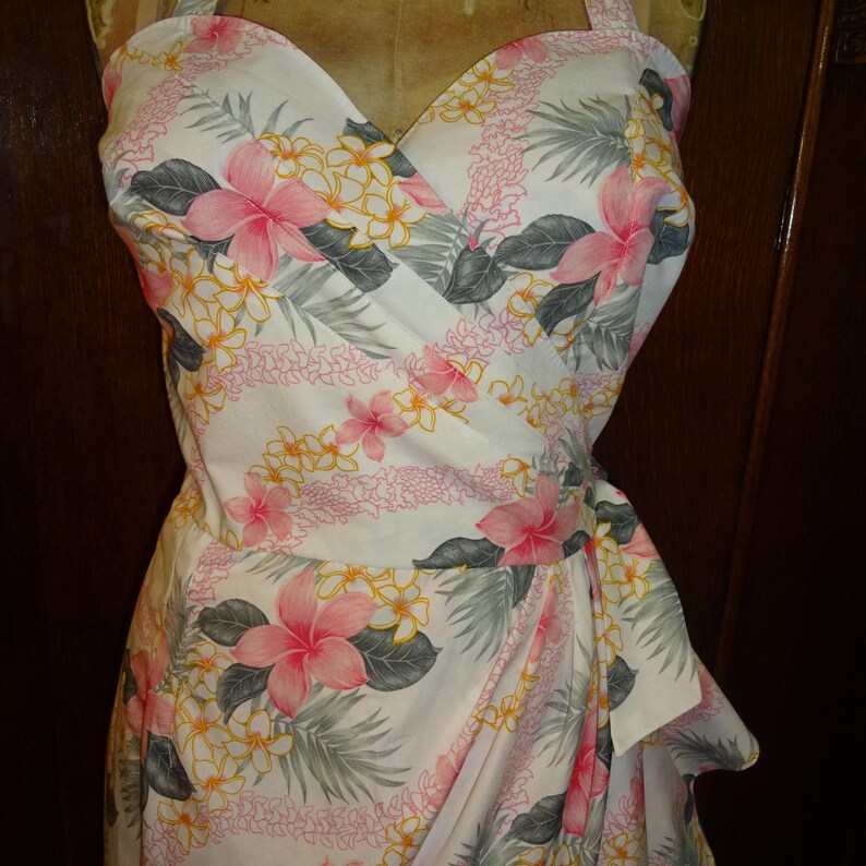 1950s Style Asymmetrical Sarong Side Drape Tiki Halter ...