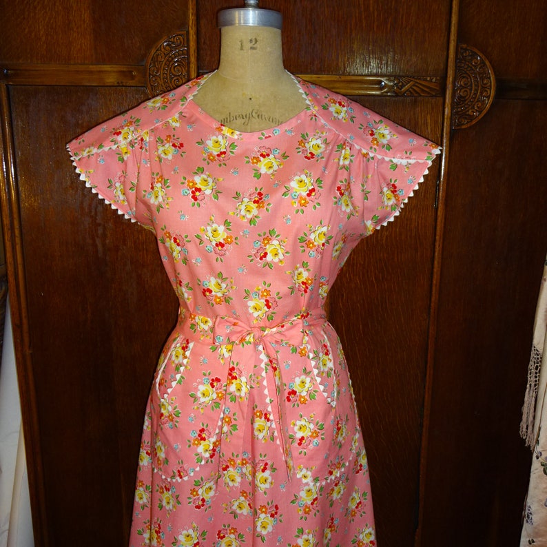 1950s Style Wrap Around House Dress with Dutch Pockets Custom Made in Your Size From a Vintage Pattern