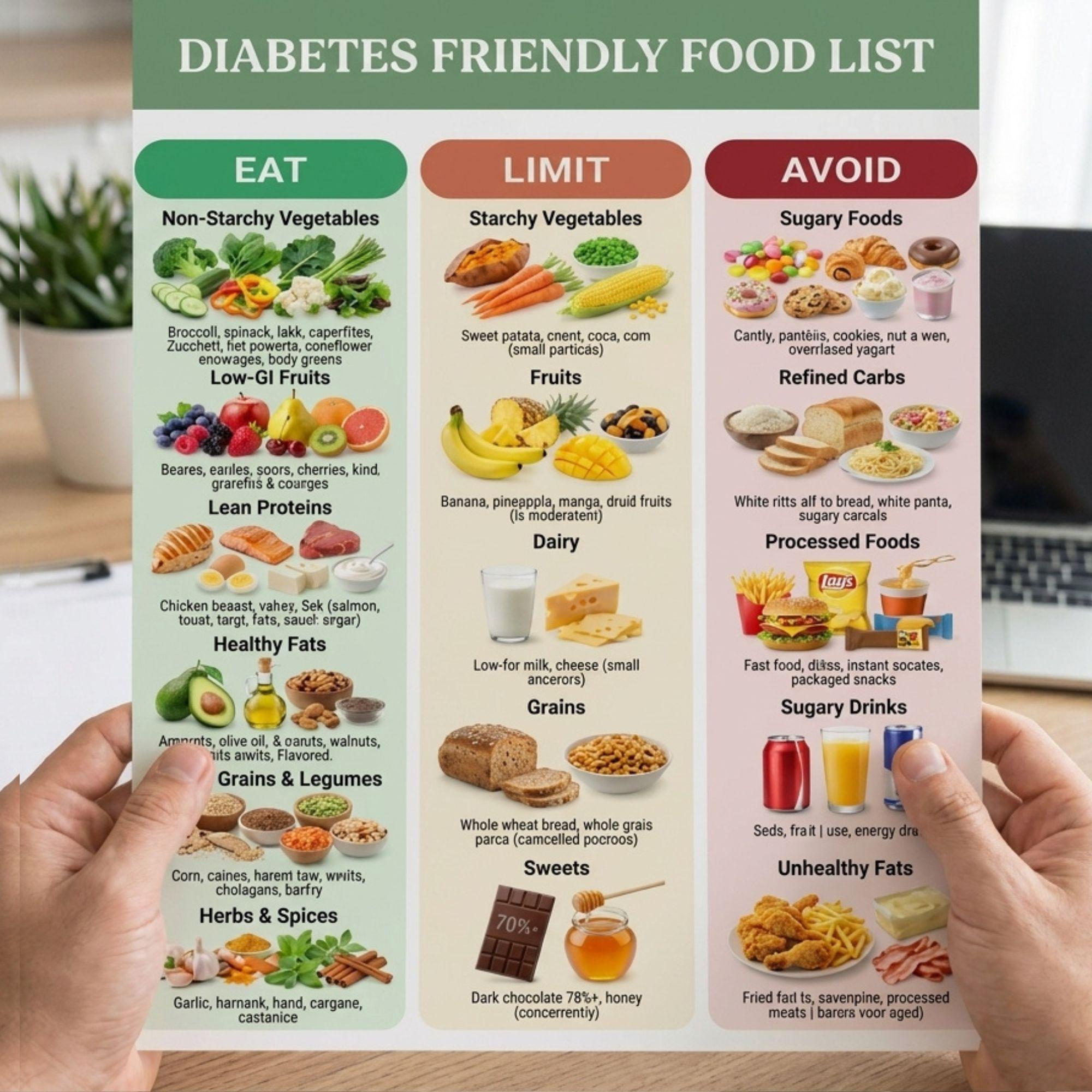 Diabetes Friendly Food List Printable, Diabetic Food Chart, Eat Limit ...