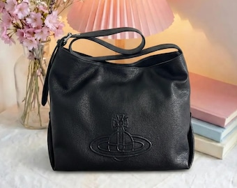 Zwarte vegan leren hobo-tas bolreliëf schoudertas cadeau voor haar