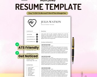 Nursing Resume Template Word Google Doc, ATS Friendly Nurse CV, Registered Nurse Resume 2026, RN Cv Cover Letter Included, Instant Download