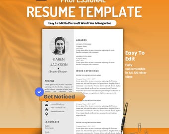 Photo Resume Template | Modern ATS Resume Template | Professional CV Clean Design | Word & Docs | Editable Creative Industry CV | A4 and Us