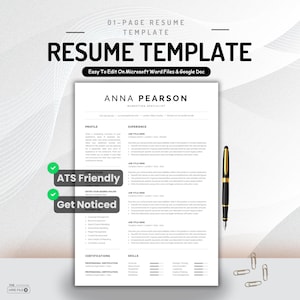 One Page Resume Template Word | Printable Resume Templates | Mac Apple Pages | Clean Minimalist CV | Instant Download | Professional Resume