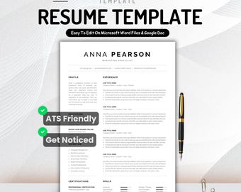 One Page Resume Template Word | Printable Resume Templates | Mac Apple Pages | Clean Minimalist CV | Instant Download | Professional Resume