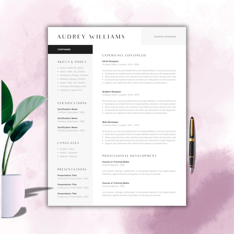 ATS Resume Template Word, Minimalist Professional CV Microsoft Word, 1 & 2 Pag Clean Resume with Cover Letter + References | Elegant Resume