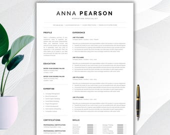 Professional 1 Page Resume Template, Modern One Page CV, Word & Mac Pages, Compact Minimalist Design A4 and US Printable Resume Templates