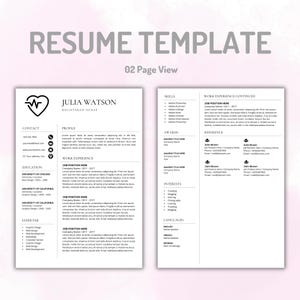 May include: A two-page resume template featuring a clean, professional layout with black text on a white background. The document includes sections for contact information, profile, work experience, education, expertise, skills, awards, interests, and languages.