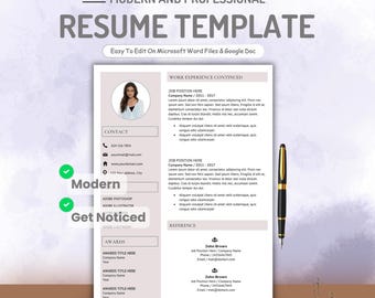Modern Resume Template Word | Clean Minimalist Template | Professional Modern CV | Google Doc | Printable Resume Templates Pack