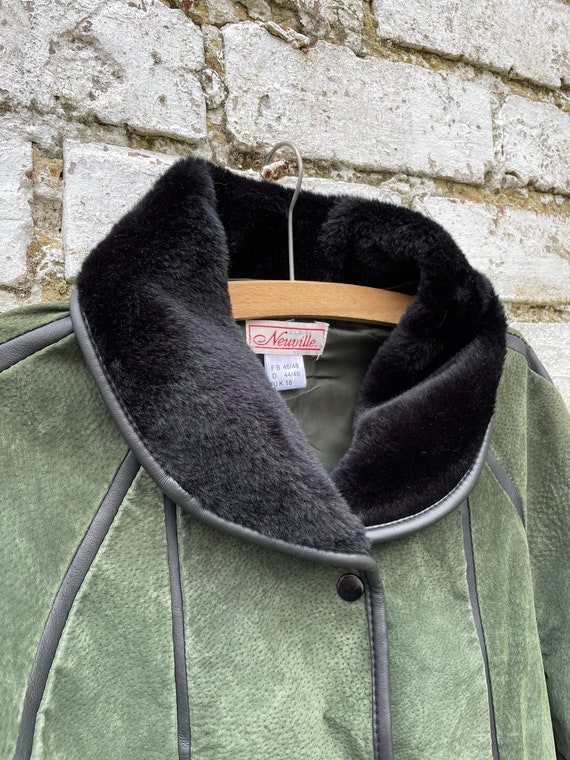 Vintage Forest Green Suede Leather Coat Jacket wi… - image 8