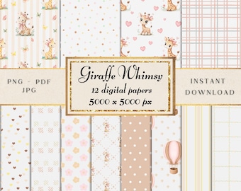 Whimsy Giraffe naadloze patroonpapieren, digitale download, scrapbookingpapier, DIY Crafts, herhalend patroon, Instant Download