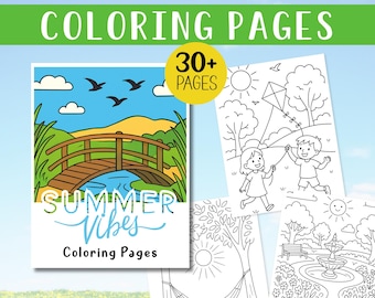 Gemakkelijke kleurplaten SUMMER VIBES, direct downloaden, klaar voor afdrukken, pagina's van 8,5 x 11 inch, kleurplaten