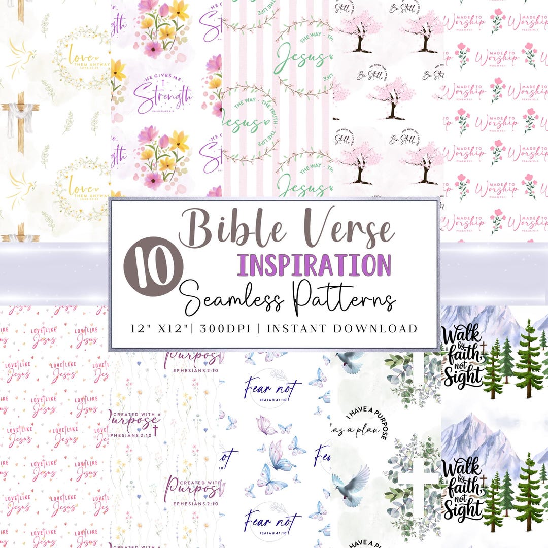 BIBLE VERSE Inspiration Seamless Patterns, 10 Digital Sheets, Instant ...
