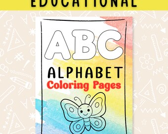 Gemakkelijke kleurplaten AZ alfabet, educatieve kleurplaten, pdf direct download, voorschoolse peuter leren, kinderactiviteit